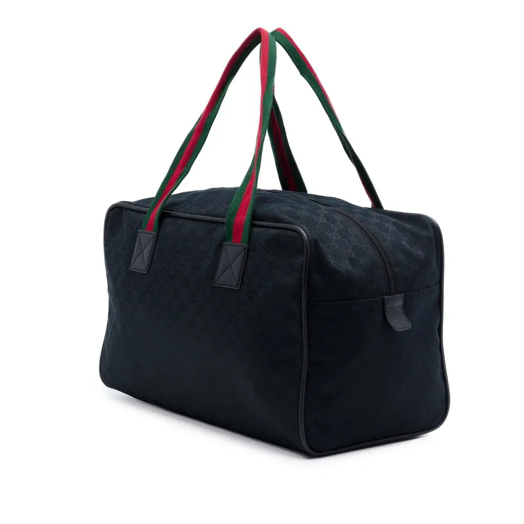 Gucci GG Canvas Web Travel Bag Black Canvas Good - Back View