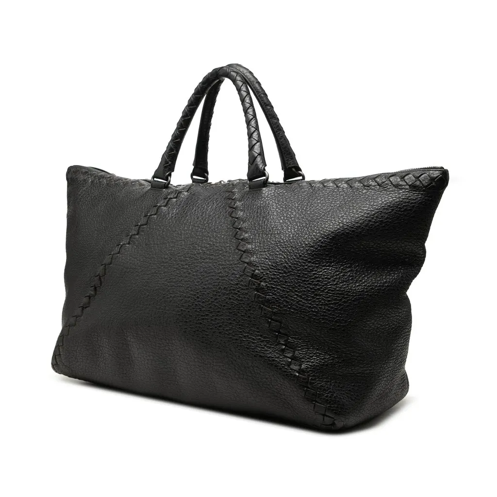 Bottega Veneta Intrecciato Trimmed Cervo Top Zip Travel Bag Black Leather Good - Back View
