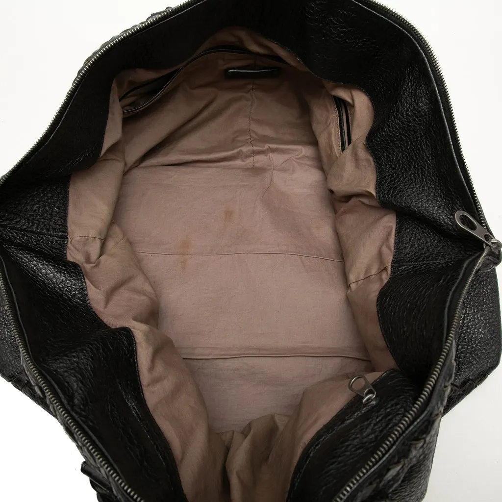 Bottega Veneta Intrecciato Trimmed Cervo Top Zip Travel Bag Black Leather Good - Model View
