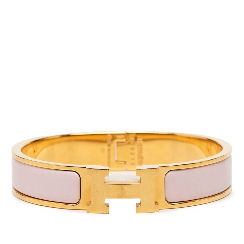 Hermès Narrow Enamel Clic H Bracelet PM Pink Enamel Very good - Front View
