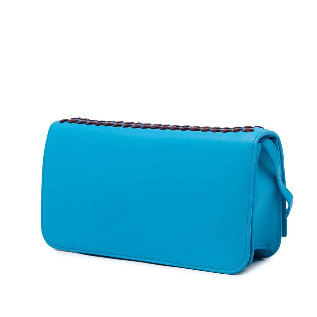 Bottega Veneta Lambskin Whipstitch Flap Crossbody Blue Leather Very good - Back View