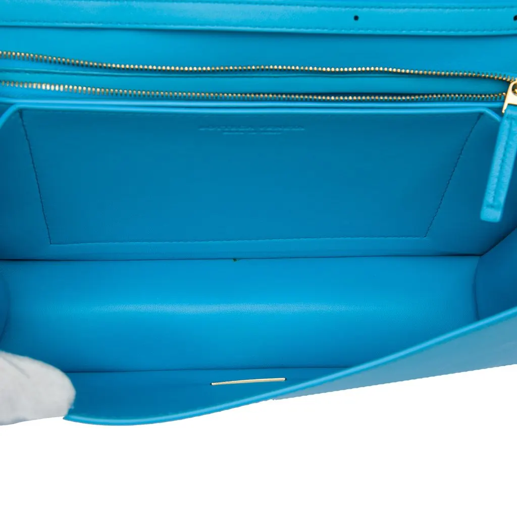 Bottega Veneta Lambskin Whipstitch Flap Crossbody Blue Leather Very good - Model View