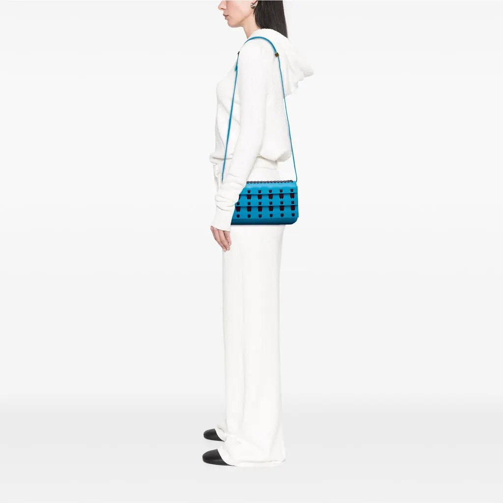 Bottega Veneta Lambskin Whipstitch Flap Crossbody Blue Leather Very good - Box View