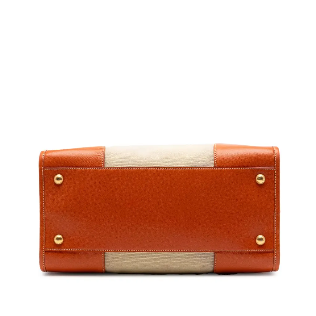 Prada Saffiano Trimmed Canvas Canapa Satchel Beige Very good - Inside View