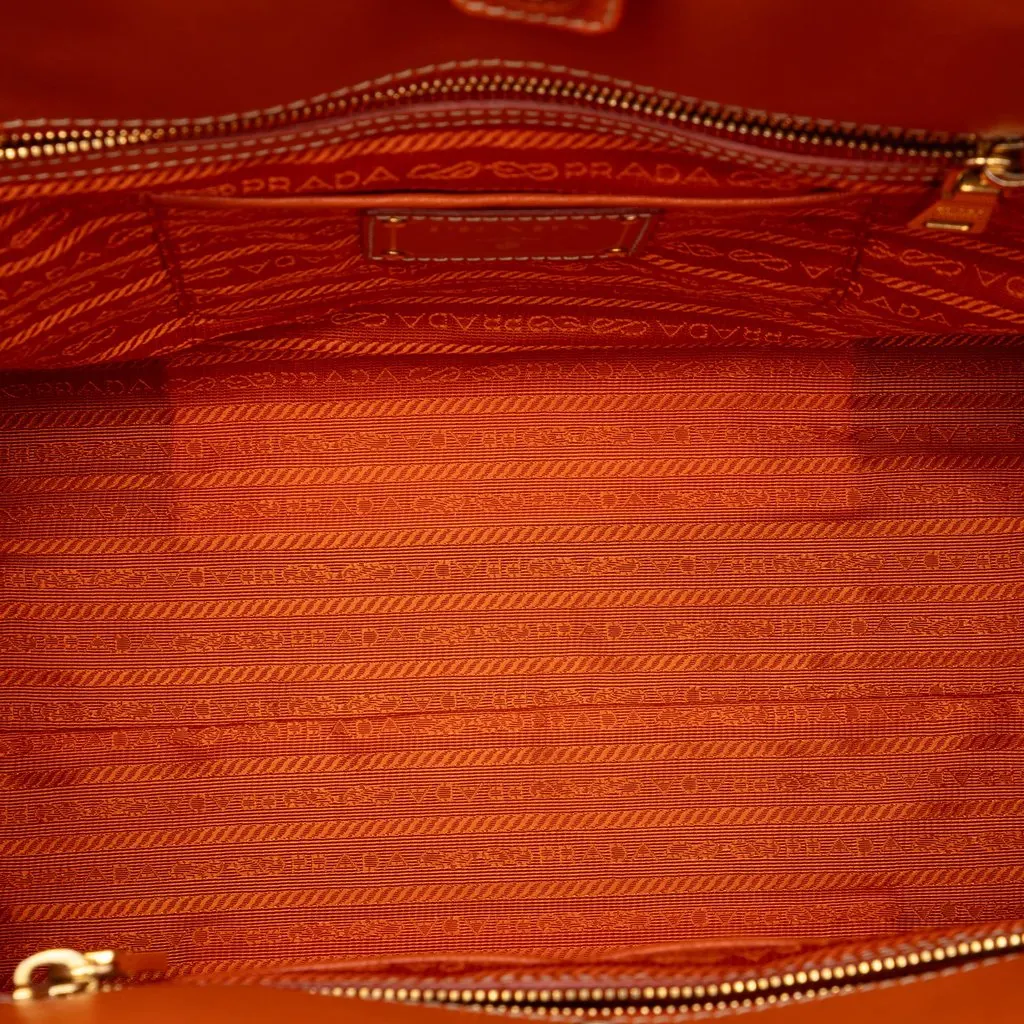 Prada Saffiano Trimmed Canvas Canapa Satchel Beige Very good - Model View