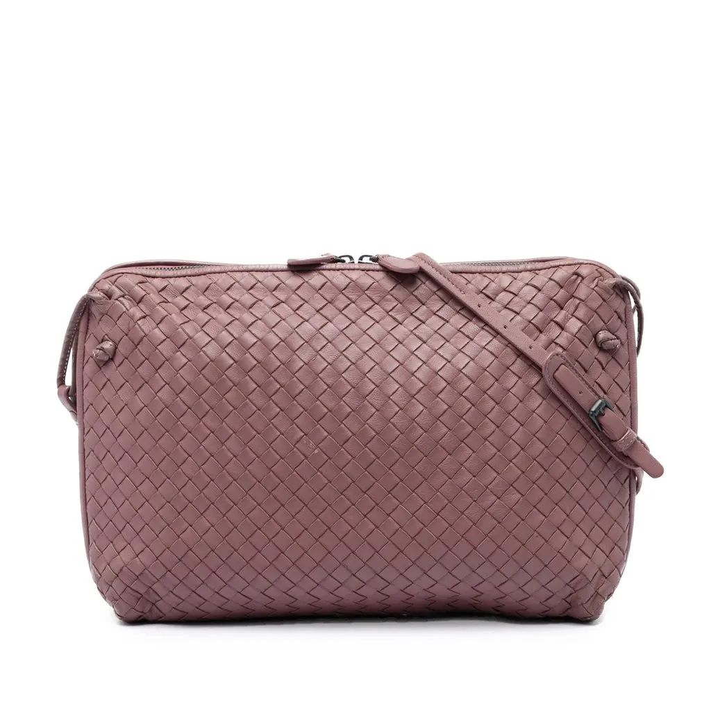 Bottega Veneta Large Nappa Intrecciato Nodini Crossbody Pink Leather Good - Front View