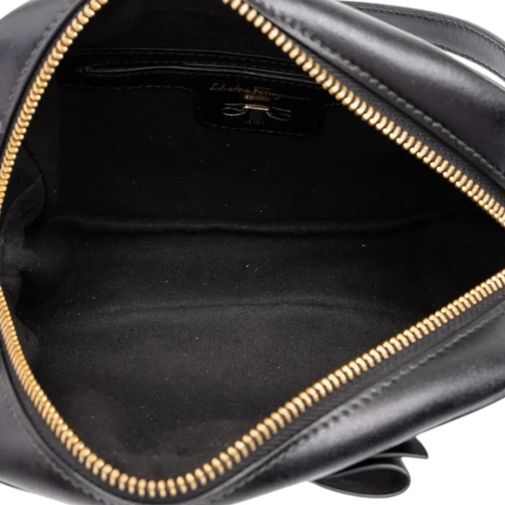 Salvatore Ferragamo Smooth Calfskin Vara Bow Camera Bag Black Leather Good - Model View