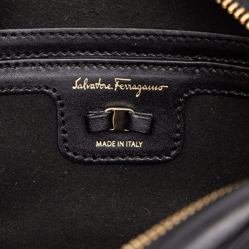 Salvatore Ferragamo Smooth Calfskin Vara Bow Camera Bag Black Leather Good - Box View