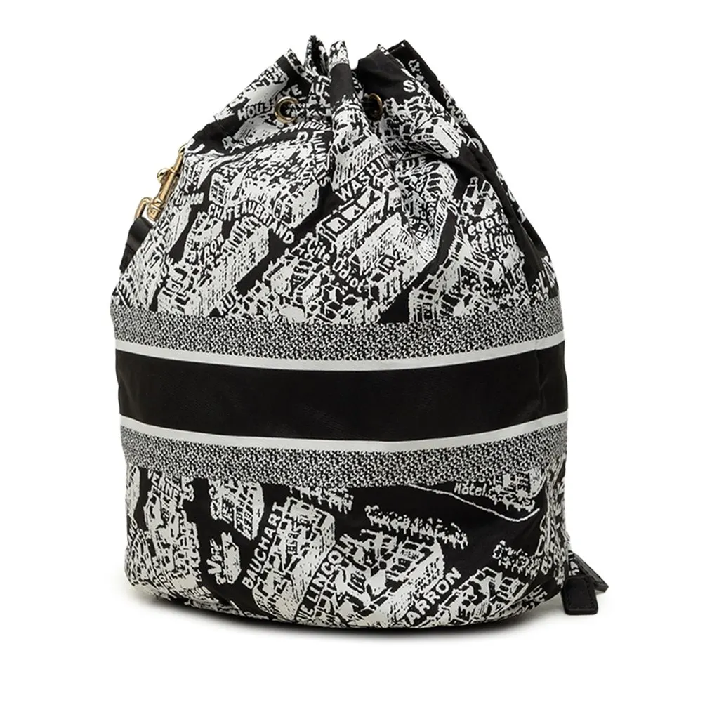 Dior Technical Fabric Plan de Paris DiorTravel Drawstring Pouch Black Canvas Very good - Back View