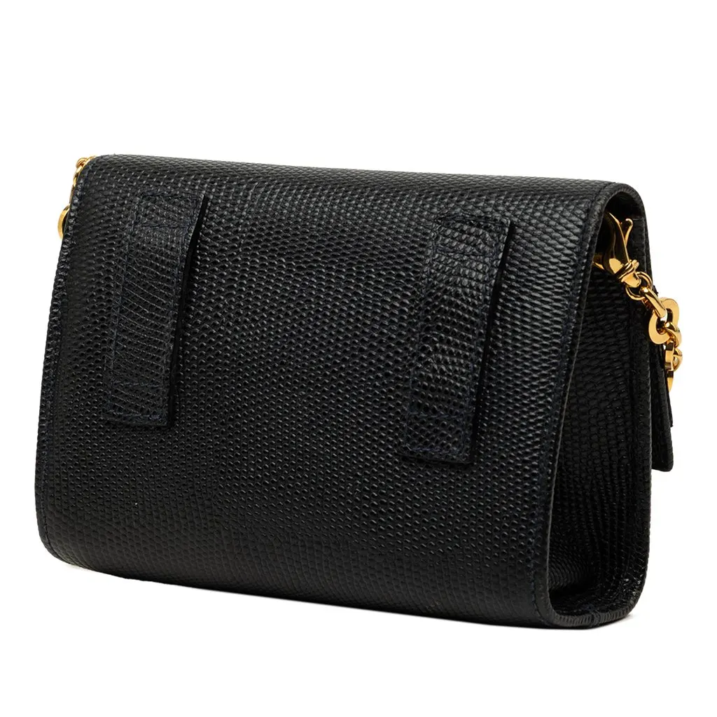Salvatore Ferragamo Mini Textured Leather Vara Bow Convertible Chain Crossbody Blue Leather Good - Back View