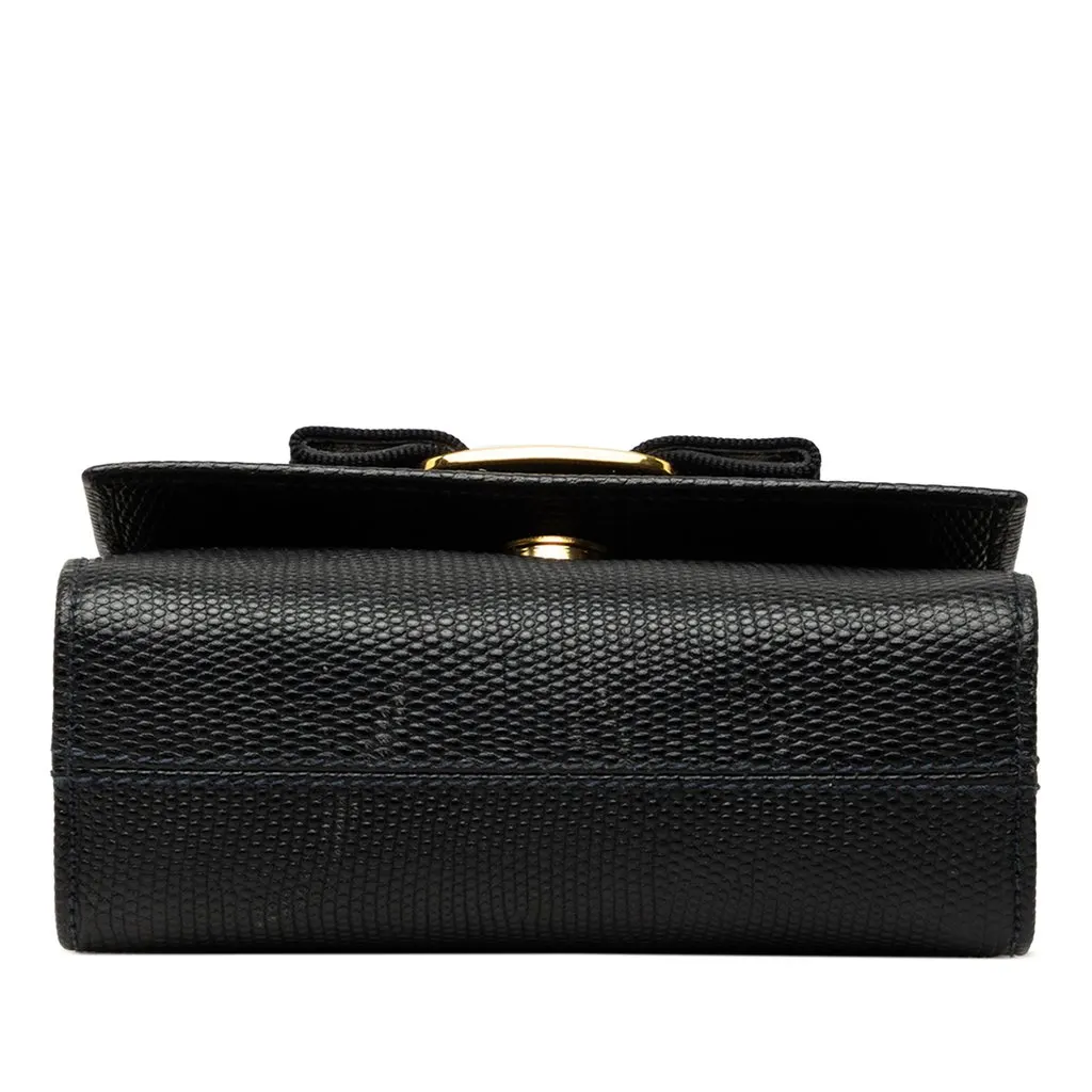 Salvatore Ferragamo Mini Textured Leather Vara Bow Convertible Chain Crossbody Blue Leather Good - Inside View