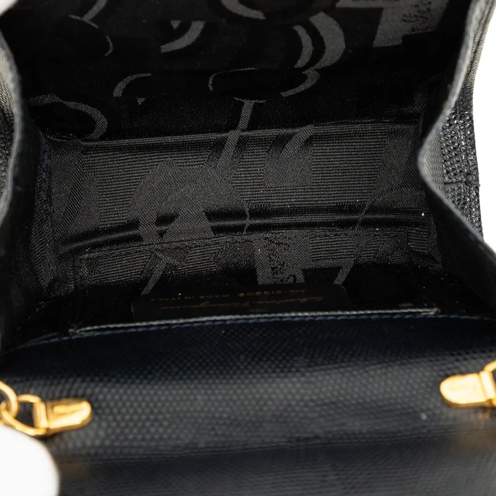 Salvatore Ferragamo Mini Textured Leather Vara Bow Convertible Chain Crossbody Blue Leather Good - Model View