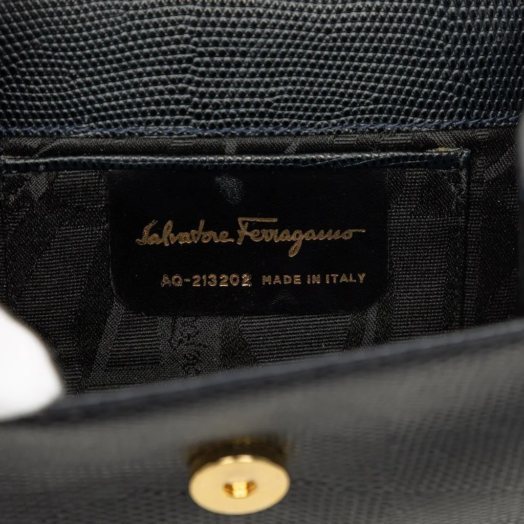 Salvatore Ferragamo Mini Textured Leather Vara Bow Convertible Chain Crossbody Blue Leather Good - Box View