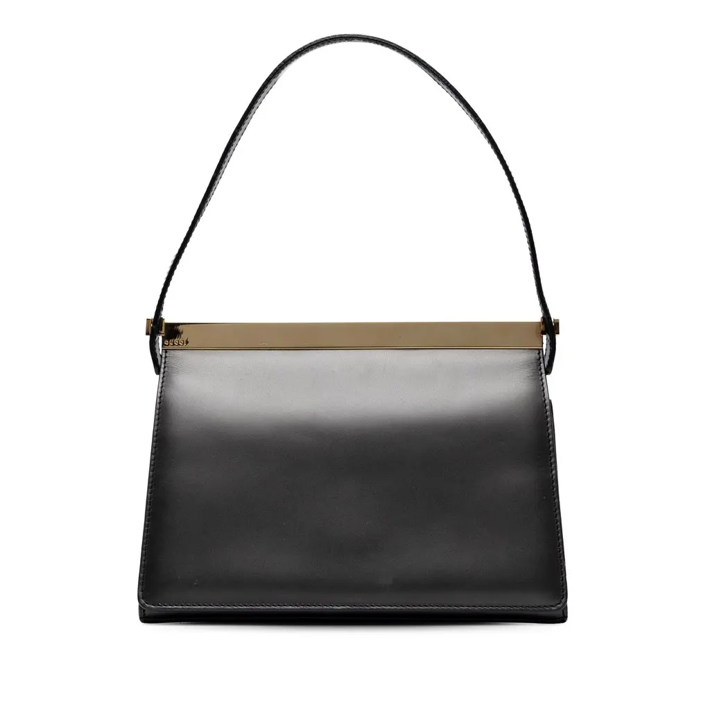 Gucci Calfskin Frame Shoulder Bag Grey Leather Good - Front View