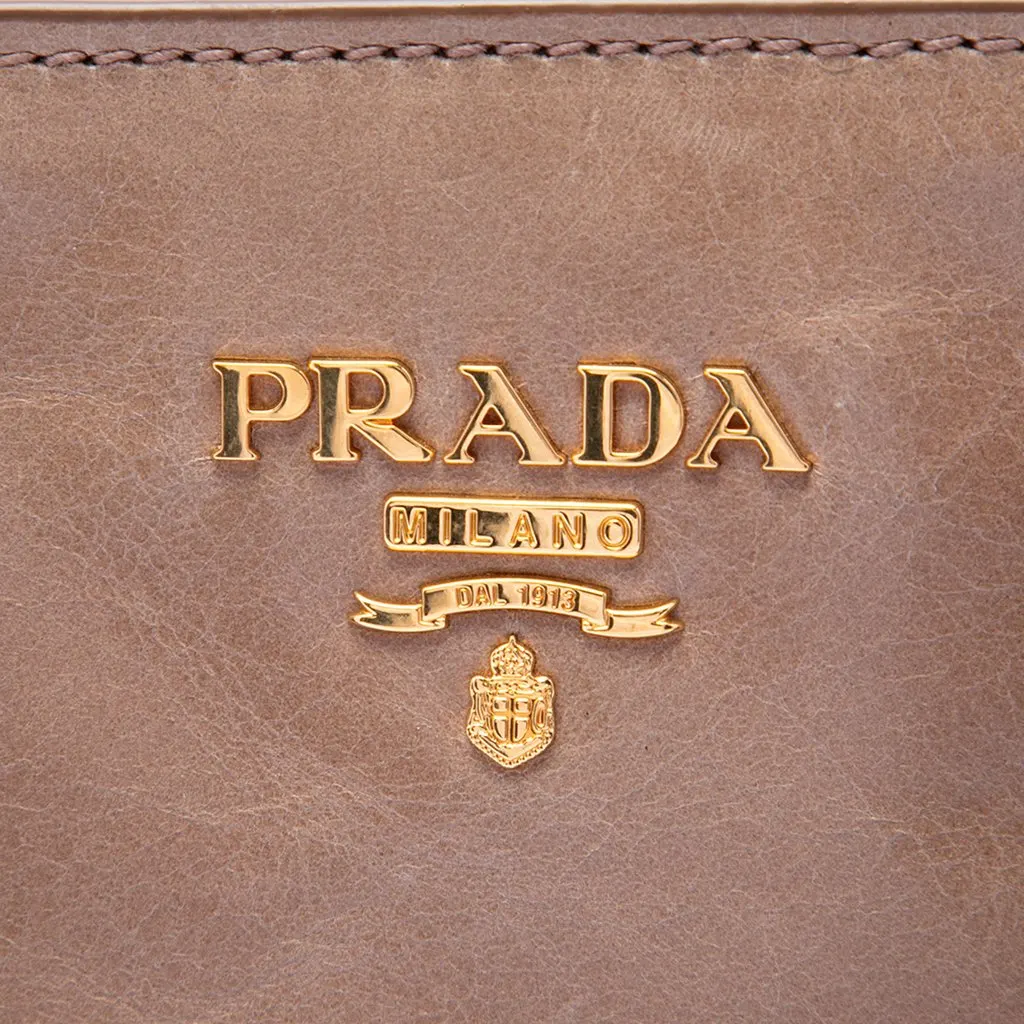 Prada Vitello Shine Satchel Brown Leather Very good - Box View