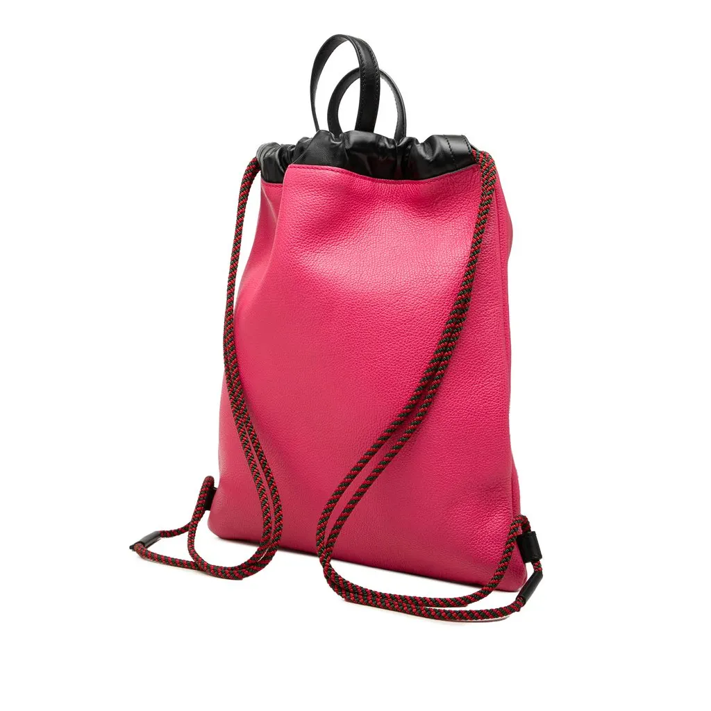 Gucci Grained Calfskin Web Logo Drawstring Backpack Pink Leather Very good - Back View