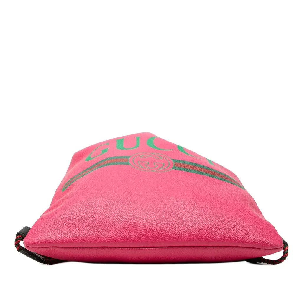 Gucci Grained Calfskin Web Logo Drawstring Backpack Pink Leather Very good - Inside View