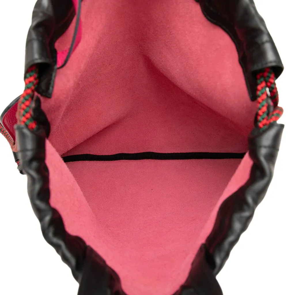 Gucci Grained Calfskin Web Logo Drawstring Backpack Pink Leather Very good - Model View