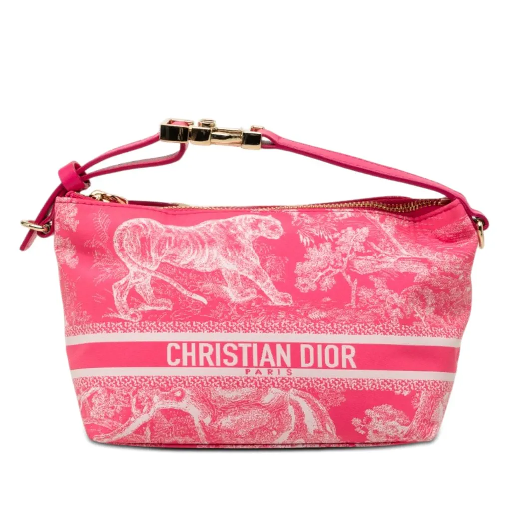 Dior Small Technical Fabric Toile de Jouy Reverse DiorTravel Nomad Pouch Pink Very good - Front View
