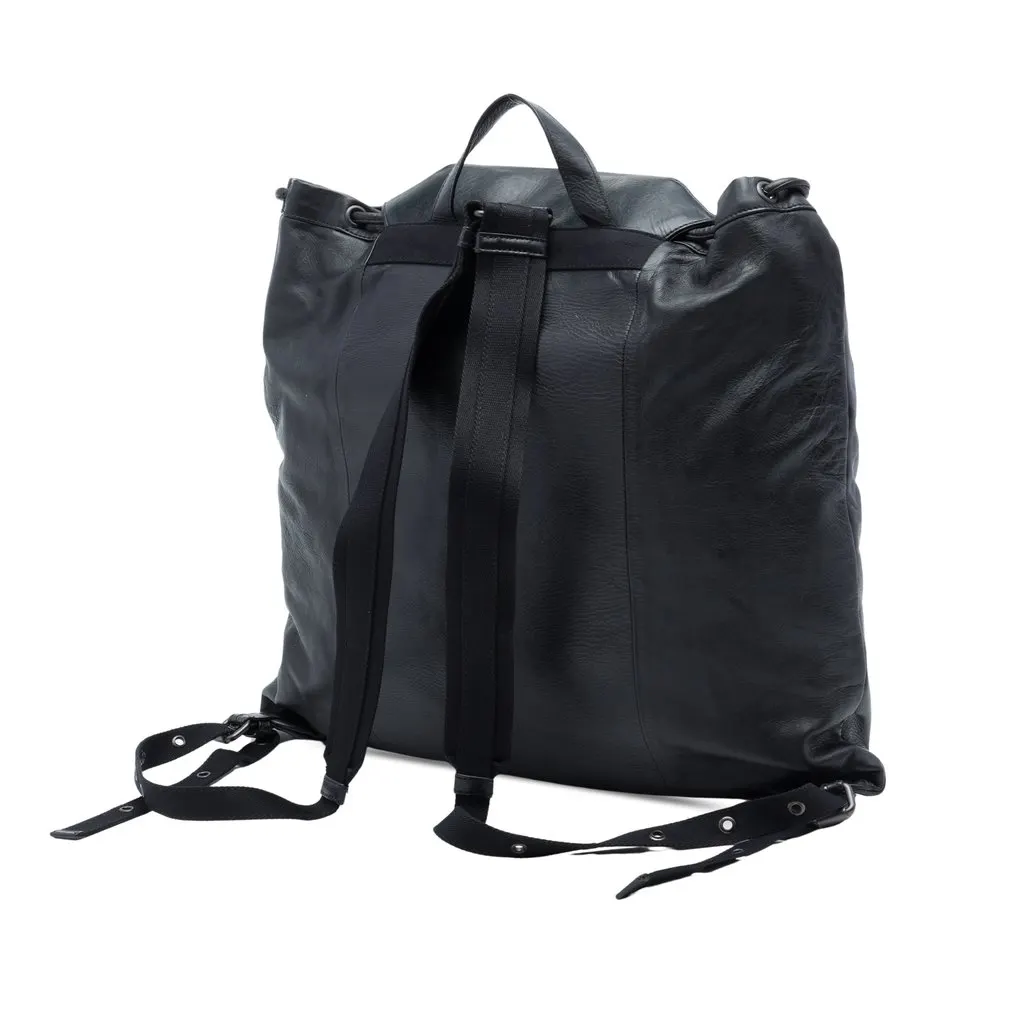Bottega Veneta Intrecciato Trimmed Leather Drawstring Backpack Black Leather Very good - Back View