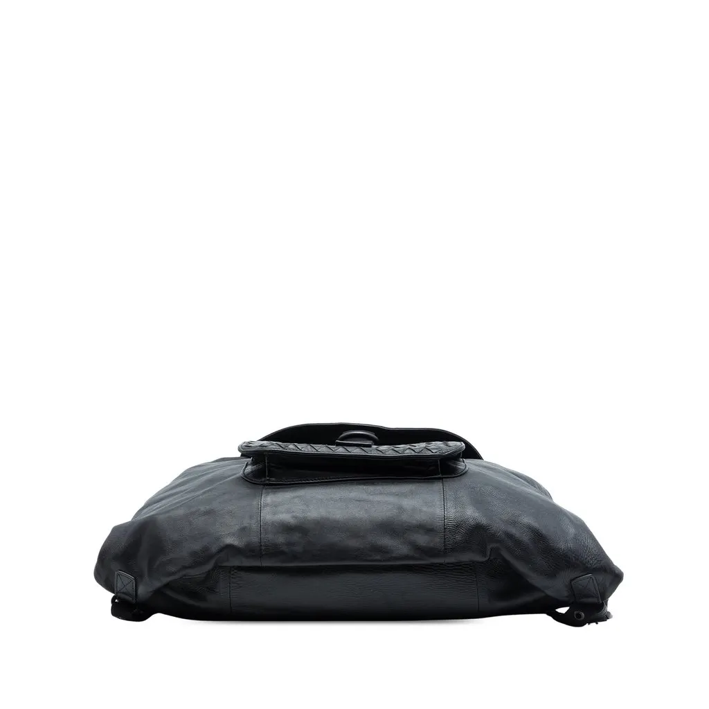 Bottega Veneta Intrecciato Trimmed Leather Drawstring Backpack Black Leather Very good - Inside View