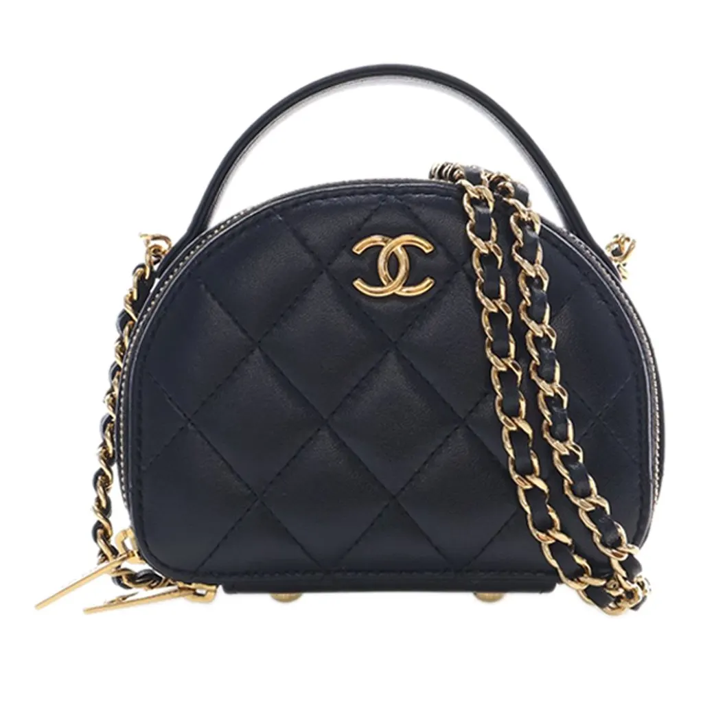 Chanel Small Quilted Lambskin Chic Riviera Top Handle Vanity Case Black Leather Very good - Front View