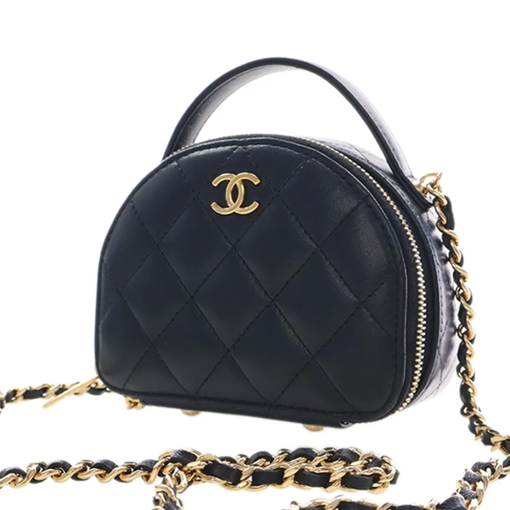 Chanel Small Quilted Lambskin Chic Riviera Top Handle Vanity Case Black Leather Very good - Back View