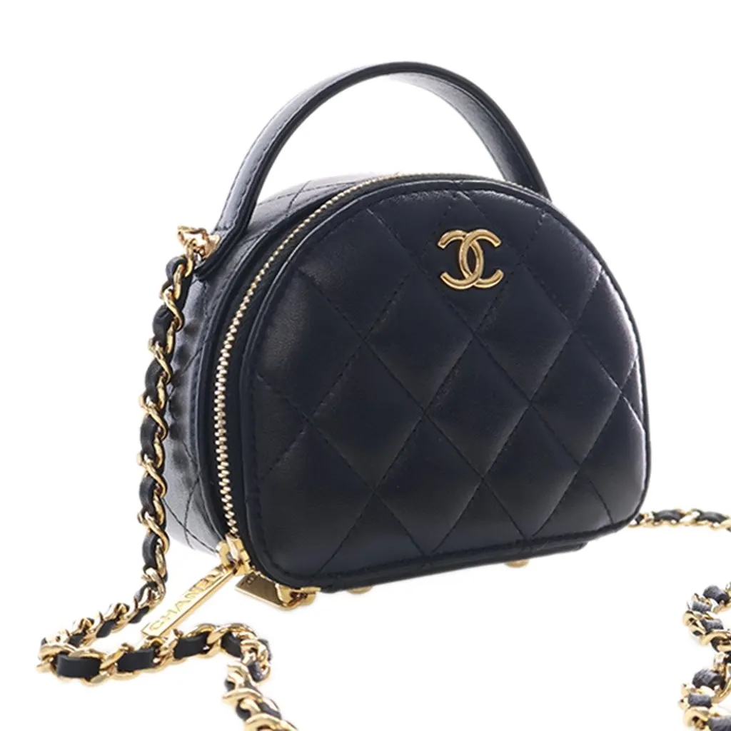 Chanel Small Quilted Lambskin Chic Riviera Top Handle Vanity Case Black Leather Very good - Inside View