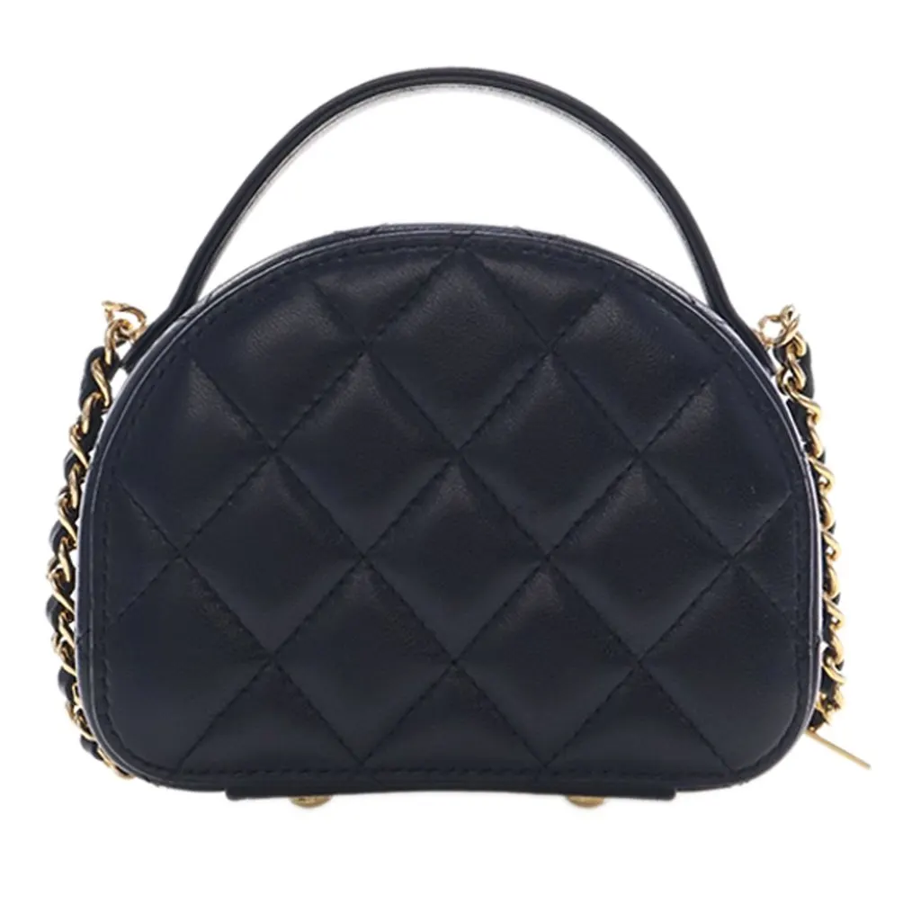 Chanel Small Quilted Lambskin Chic Riviera Top Handle Vanity Case Black Leather Very good - Model View