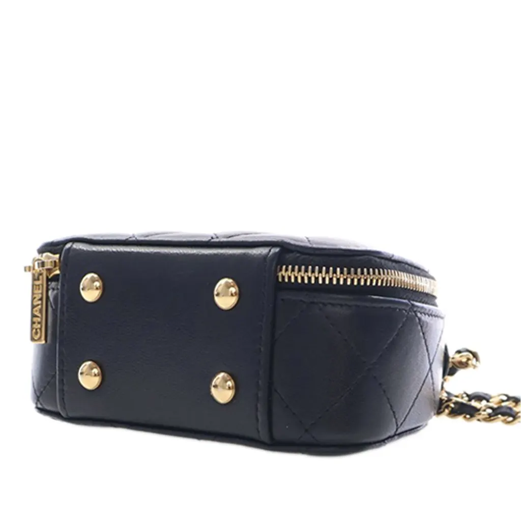 Chanel Small Quilted Lambskin Chic Riviera Top Handle Vanity Case Black Leather Very good - Box View