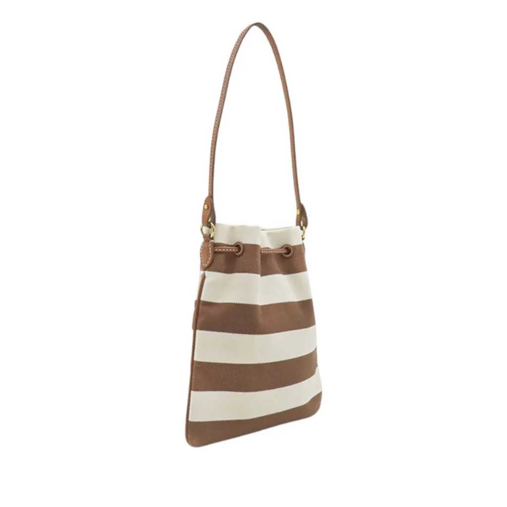 Miu Miu Striped Canvas Logo Drawstring Handbag Brown Canvas Very good - Back View