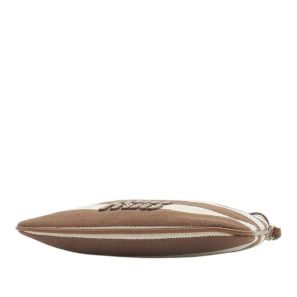 Miu Miu Striped Canvas Logo Drawstring Handbag Brown Canvas Very good - Inside View