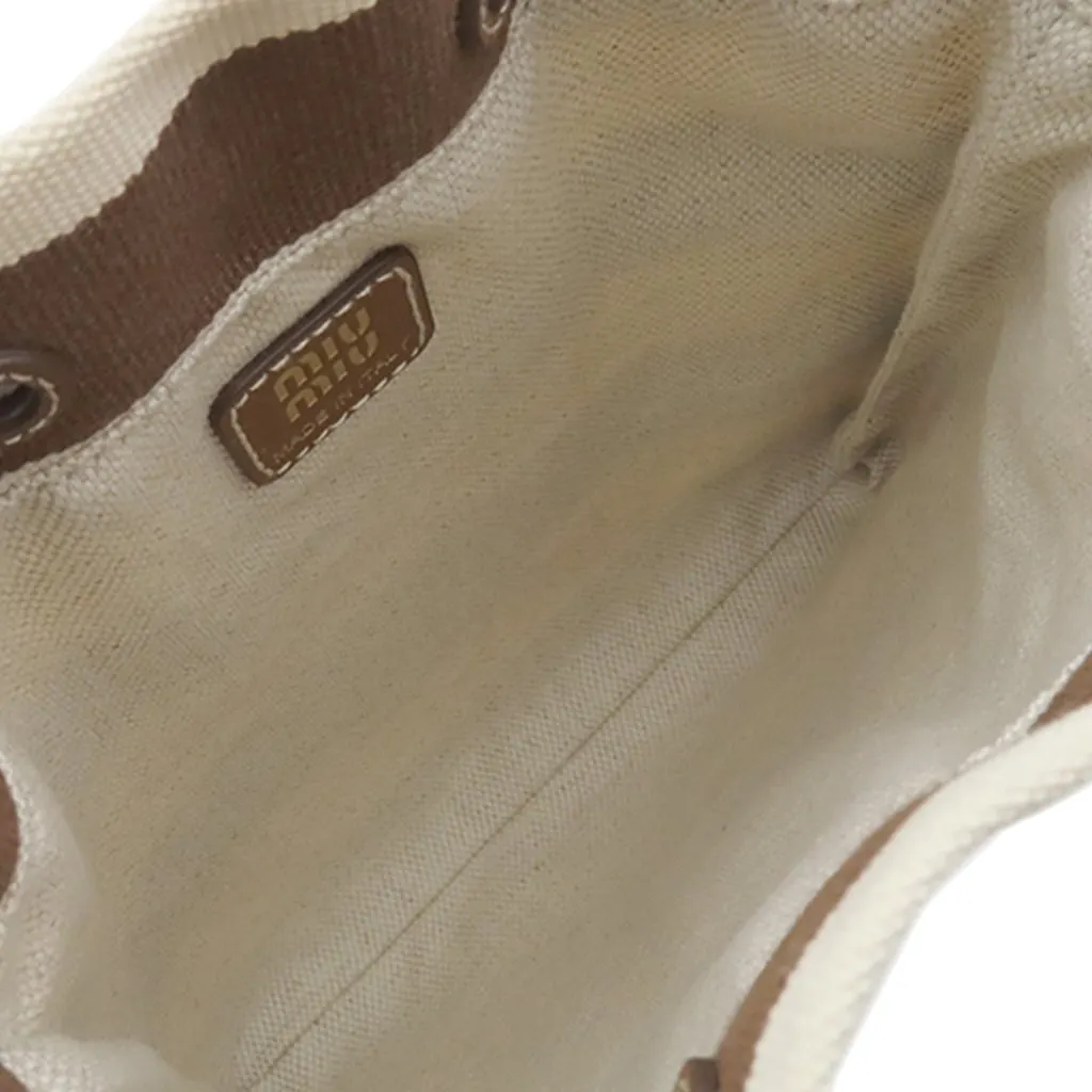 Miu Miu Striped Canvas Logo Drawstring Handbag Brown Canvas Very good - Model View