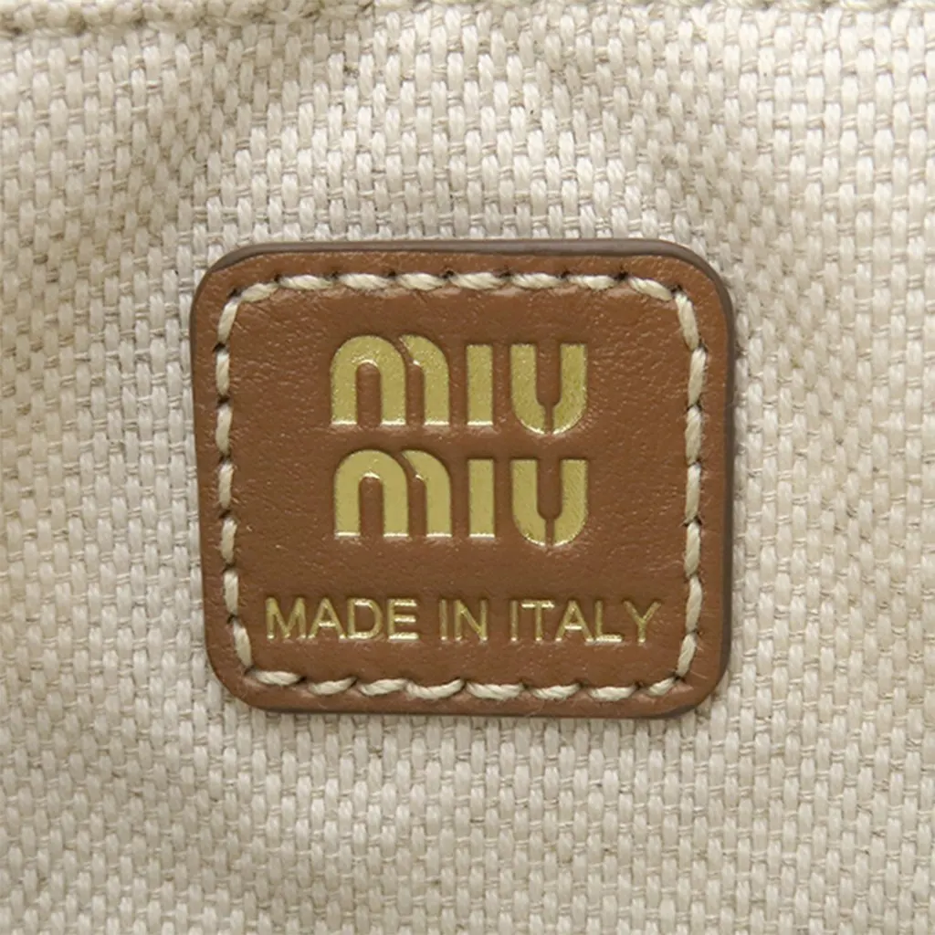 Miu Miu Striped Canvas Logo Drawstring Handbag Brown Canvas Very good - Box View