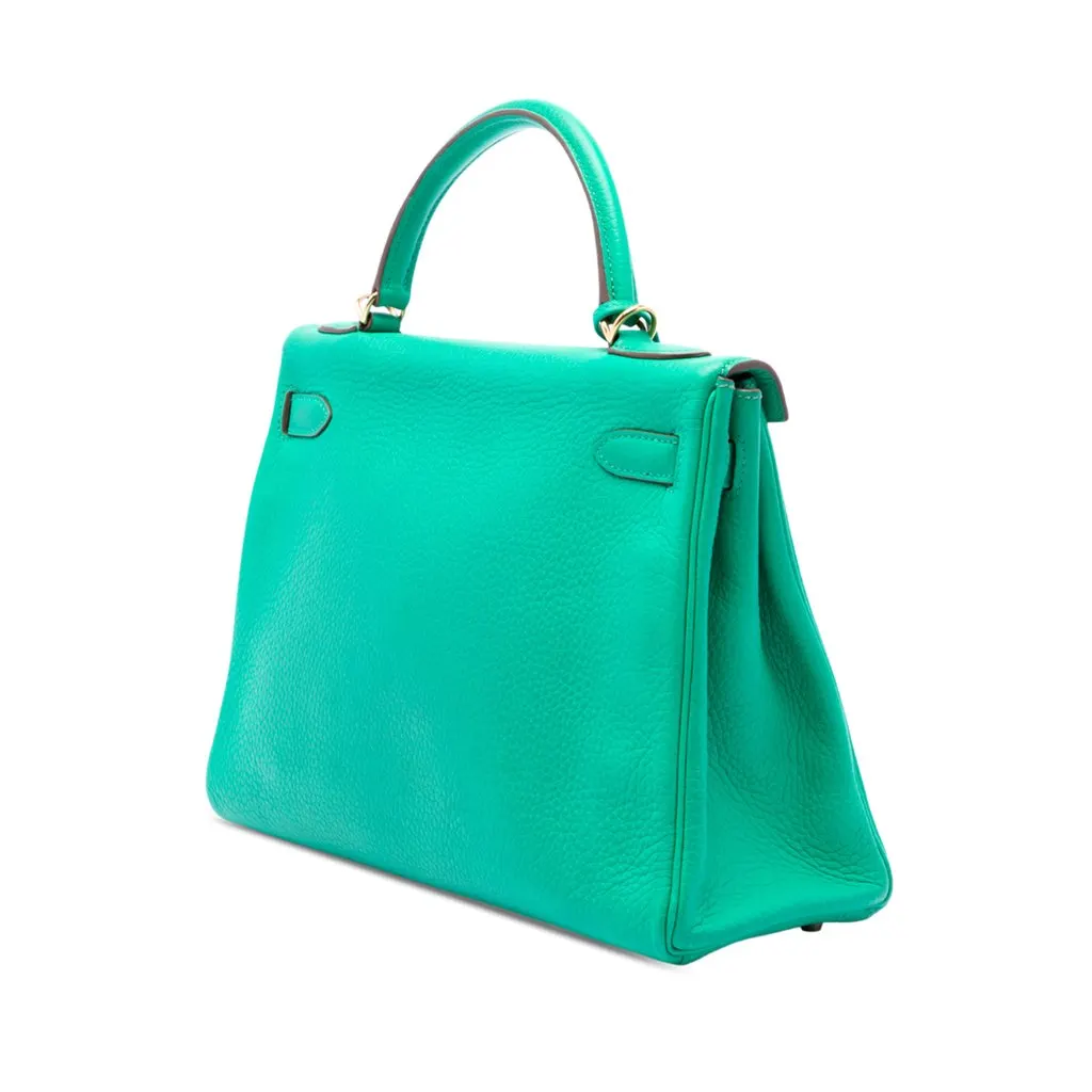 Hermès Clemence Kelly II Retourne 32 Green Leather Very good - Back View