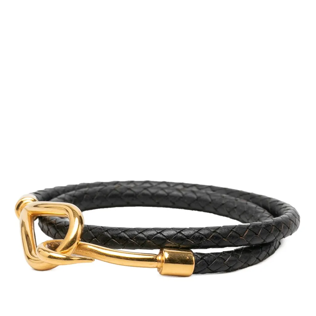 Hermès Gold Plated and Swift Jumbo Hook Double Tour Bracelet Black Leather Very good - Back View