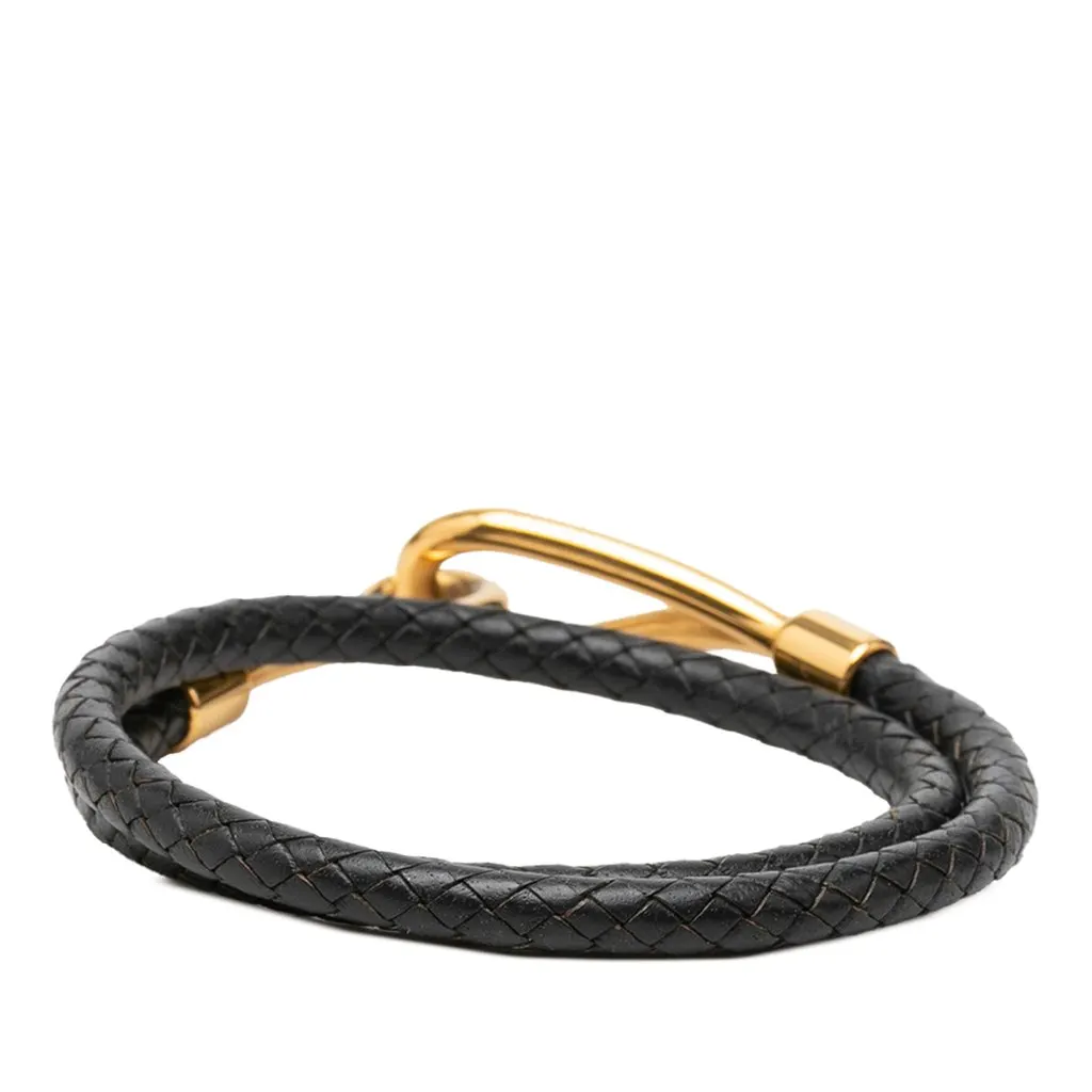 Hermès Gold Plated and Swift Jumbo Hook Double Tour Bracelet Black Leather Very good - Inside View