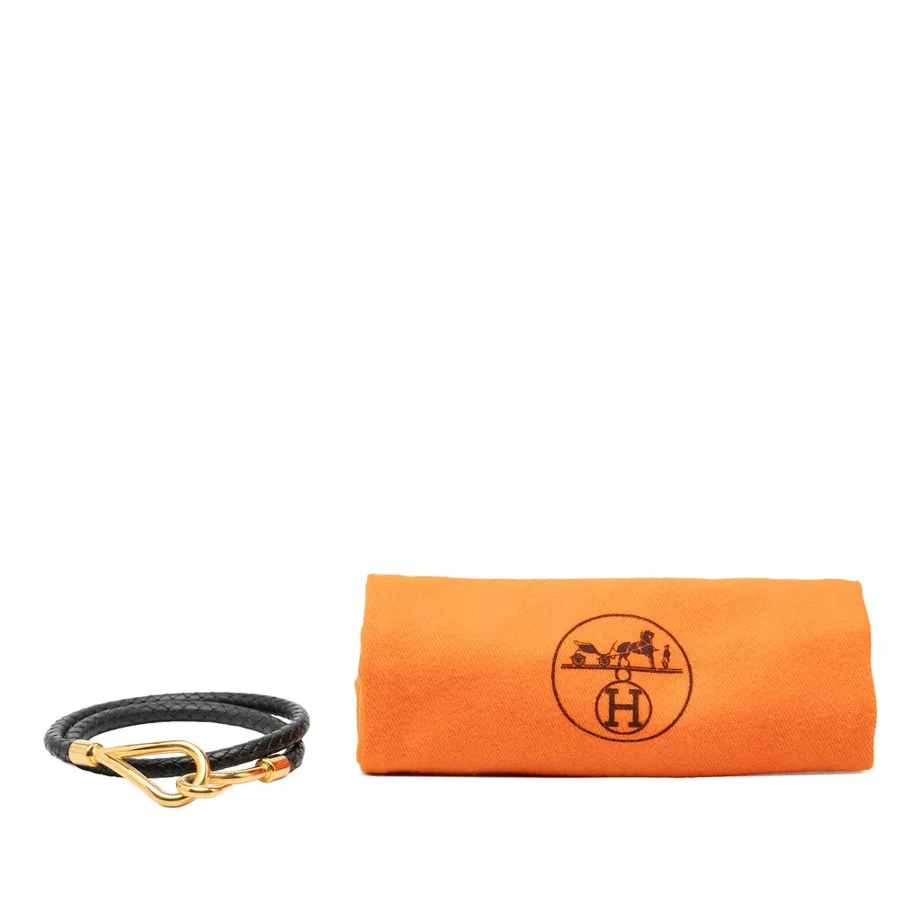 Hermès Gold Plated and Swift Jumbo Hook Double Tour Bracelet Black Leather Very good - Box View