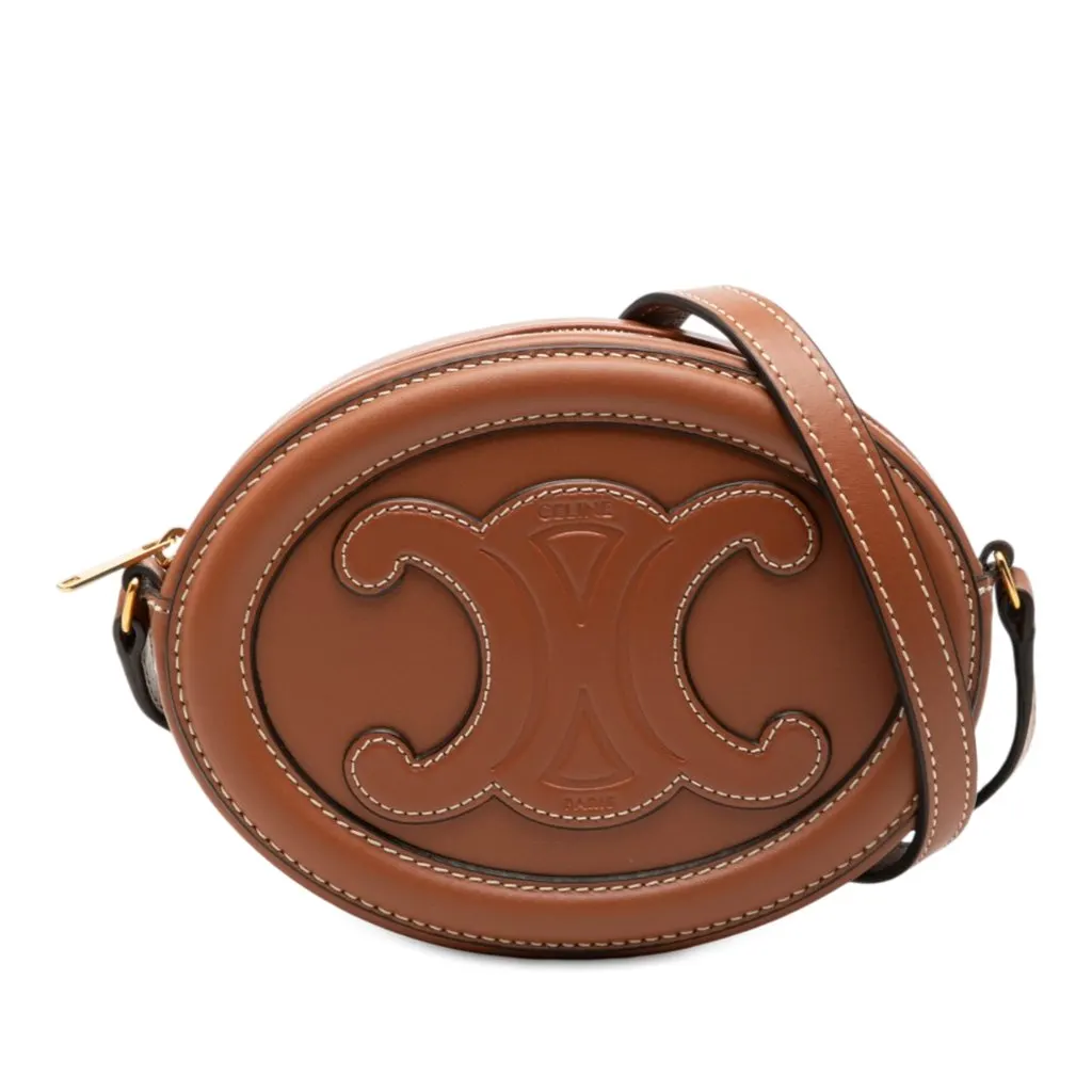 Celine Small Calfskin Cuir Triomphe Oval Crossbody Brown Leather Very good - Front View