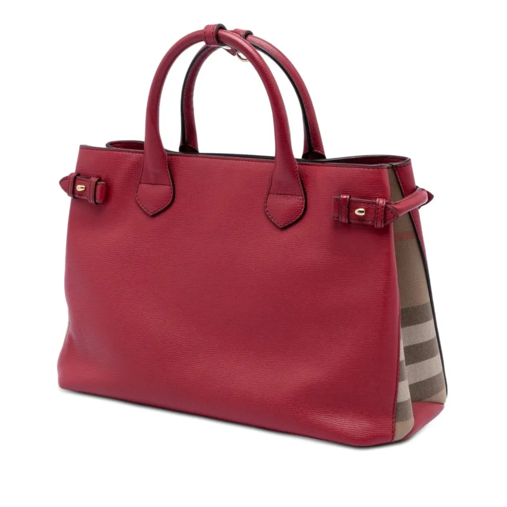 Burberry Medium Leather and House Check Banner Satchel Red Leather Very good - Back View