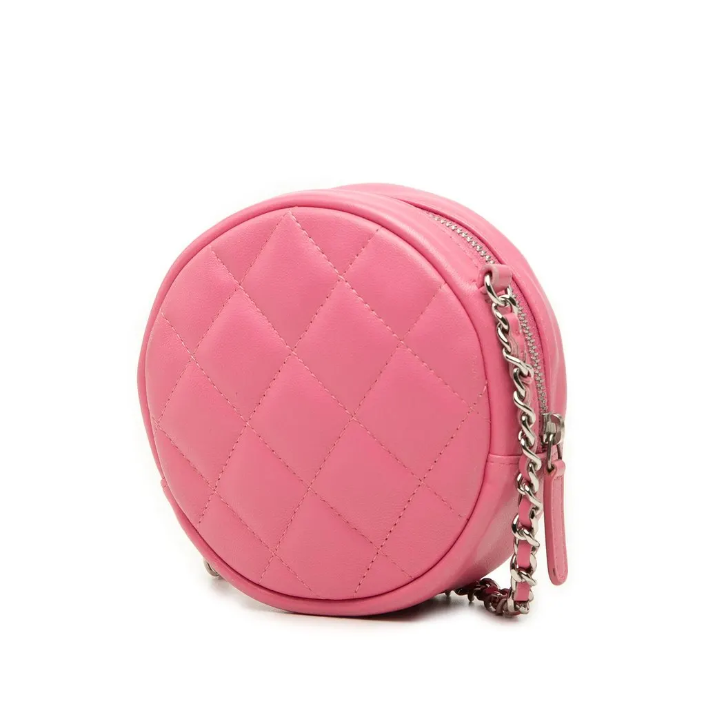 Chanel CC Quilted Lambskin Round Clutch With Chain Pink Leather Very good - Back View