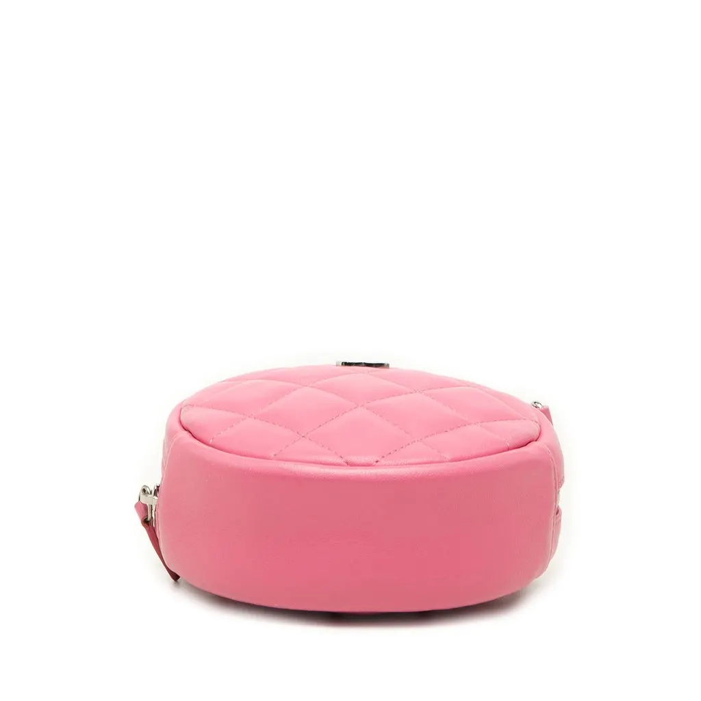 Chanel CC Quilted Lambskin Round Clutch With Chain Pink Leather Very good - Inside View