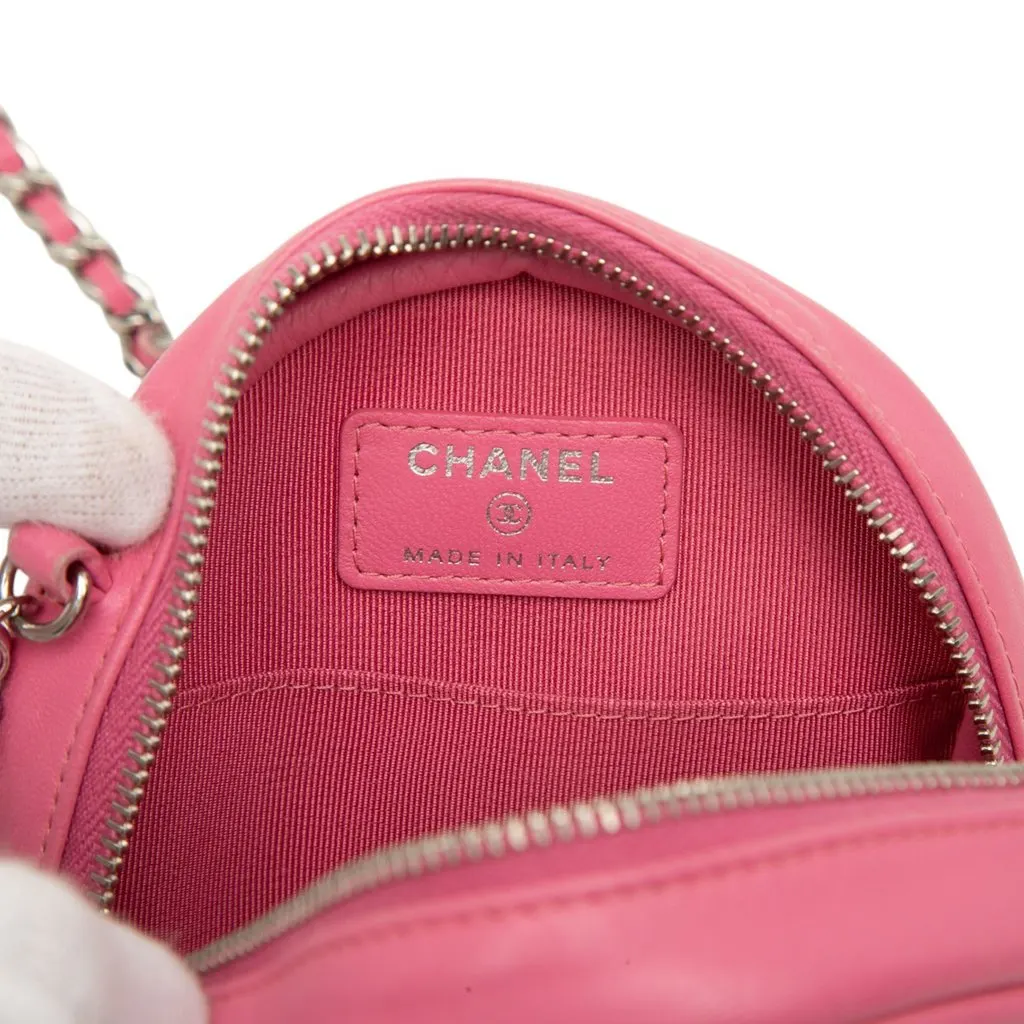 Chanel CC Quilted Lambskin Round Clutch With Chain Pink Leather Very good - Box View