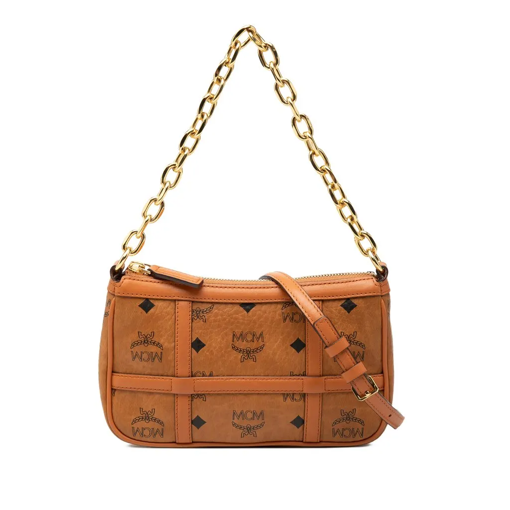MCM Mini Visetos Coated Canvas Delmy Chain Satchel Brown Very good - Front View