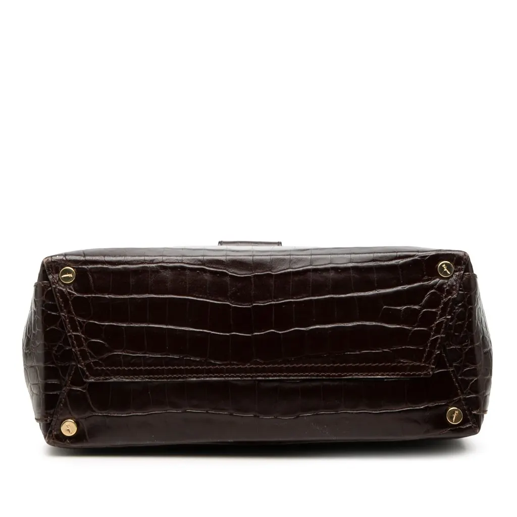 Salvatore Ferragamo Croc Embossed Leather Vara Bow Handbag Brown Leather Very good - Inside View