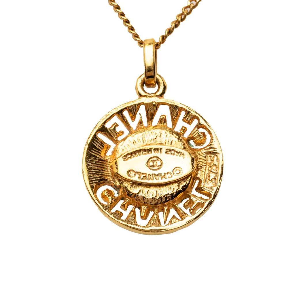 Chanel Gold Plated Faux Pearl Logo Round Pendant Necklace Gold Metal Very good - Inside View