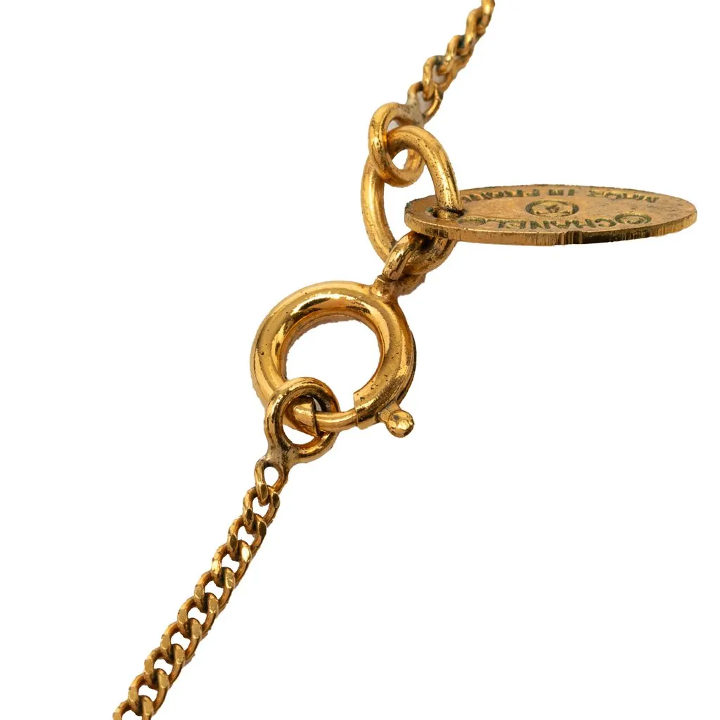 Chanel Gold Plated Faux Pearl Logo Round Pendant Necklace Gold Metal Very good - Box View