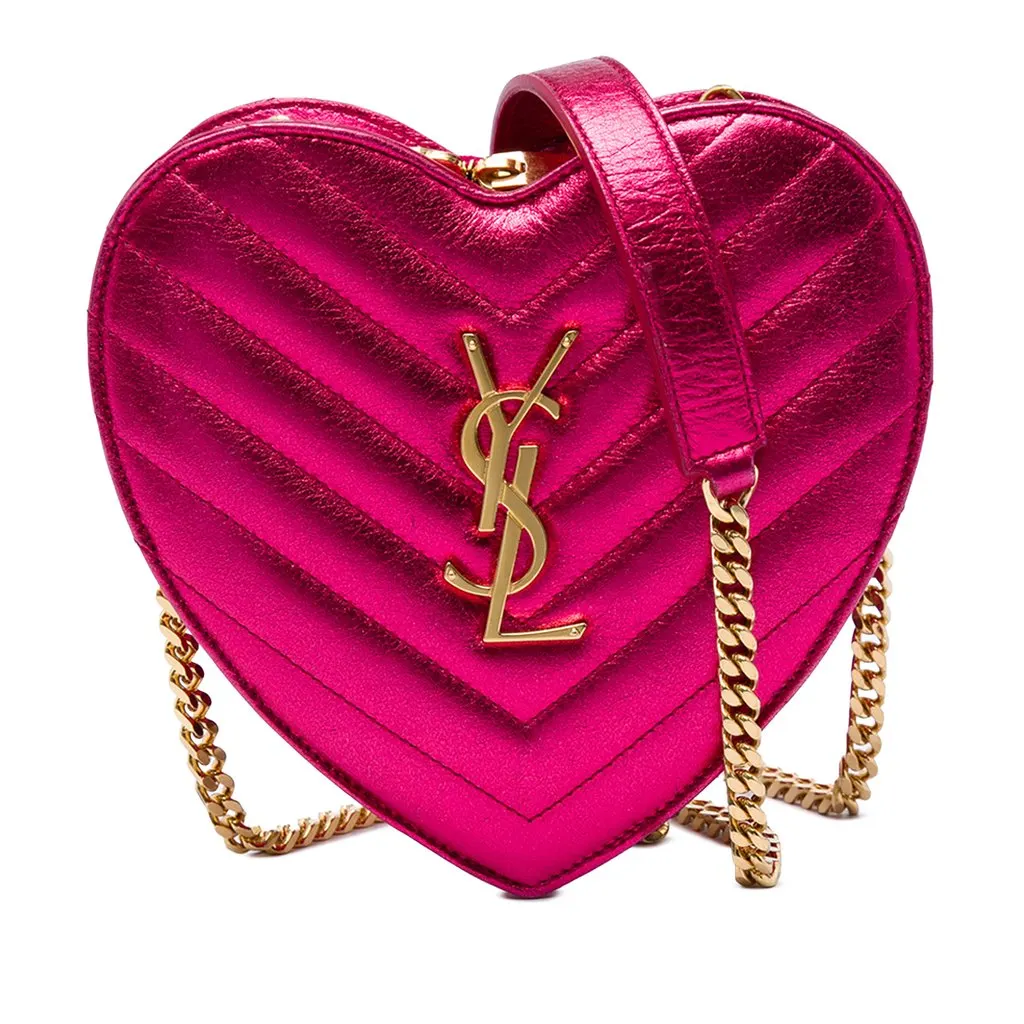 Saint Laurent Mini Chevron Metallic Leather Monogram Love Heart Chain Bag Pink Leather Very good - Front View