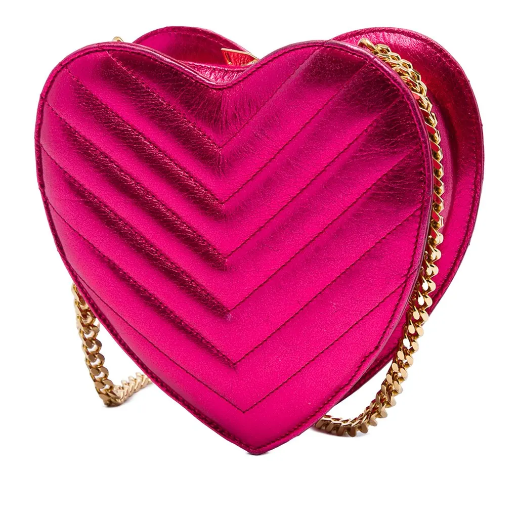 Saint Laurent Mini Chevron Metallic Leather Monogram Love Heart Chain Bag Pink Leather Very good - Back View