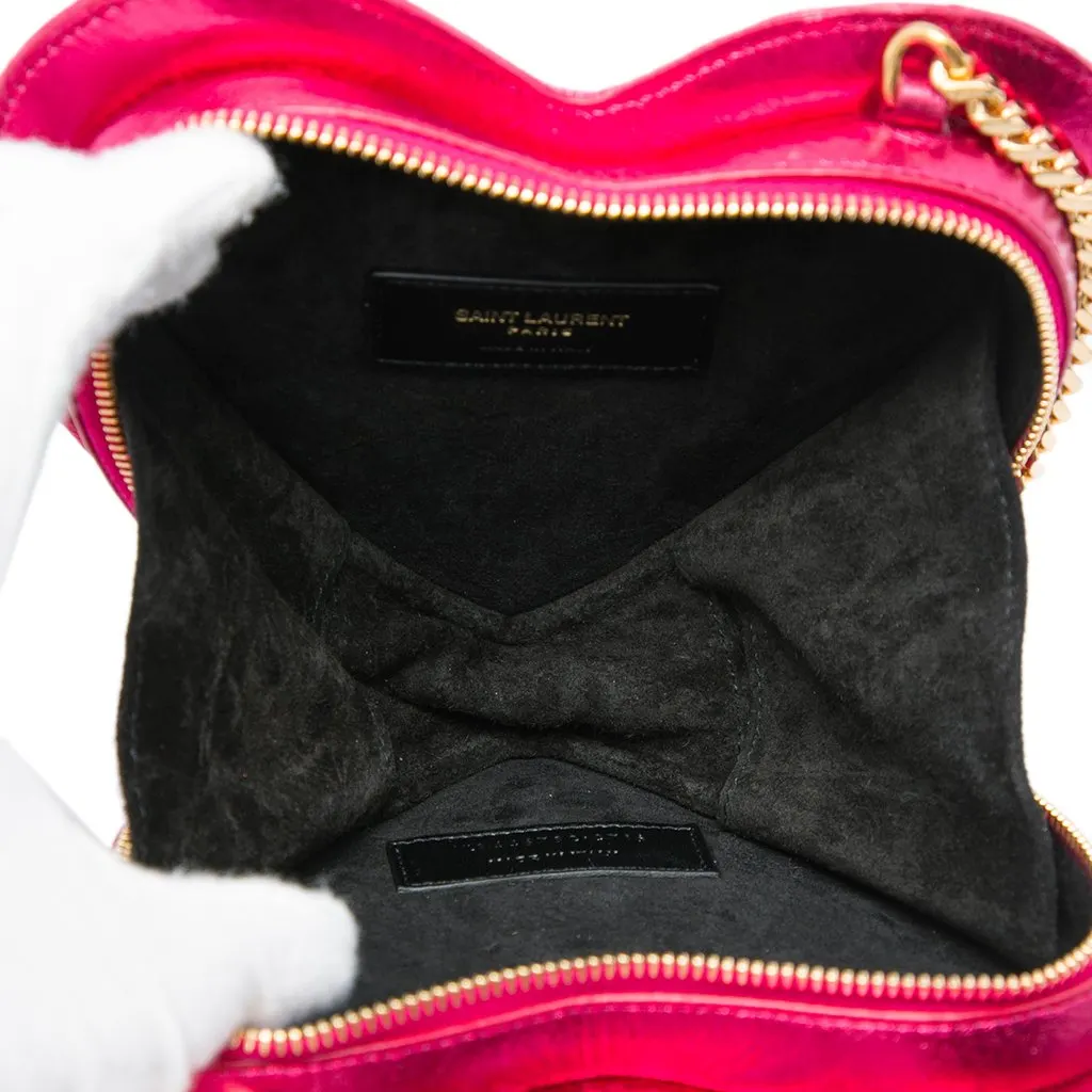 Saint Laurent Mini Chevron Metallic Leather Monogram Love Heart Chain Bag Pink Leather Very good - Model View